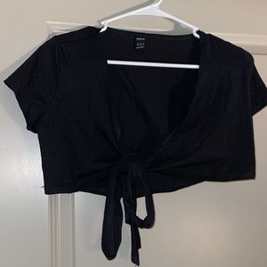 SHEIN cropped black cross-tied shirt, size S